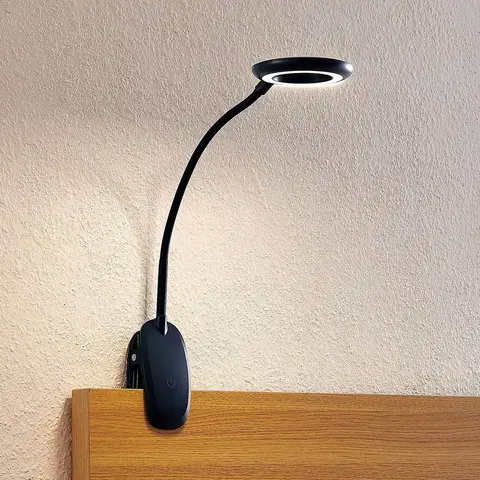 Stolové lampy s klipom PRIOS Prios Harumi upínacia LED lampa, čierna