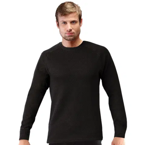 Pánske termo tričká s dlhým rukávom Unisex tričko s dlhým rukávom Merino čierna - XS