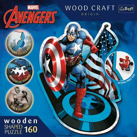 Hračky puzzle TREFL -  Drevené puzzle 160 dielikov - Nebojácny Kapitán America / Disney Marvel Heroes