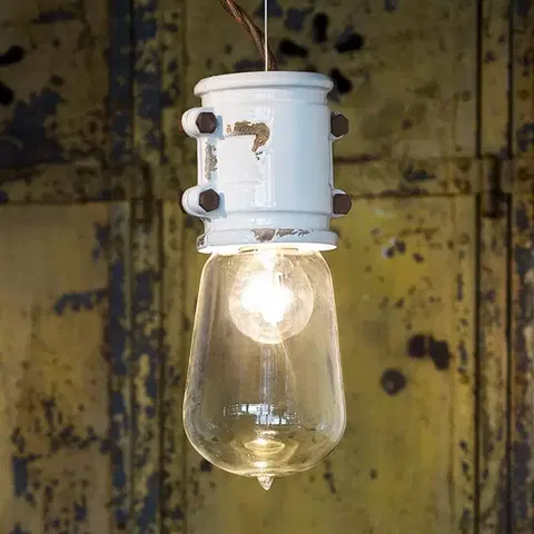 Závesné svietidlá Ferroluce Biela závesná lampa Nicolo v zredukovanom dizajne