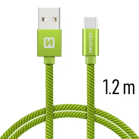 Dáta príslušenstvo Dátový kábel Swissten textilný s USB-C konektorom a podporou rýchlonabíjania, Green 71521207