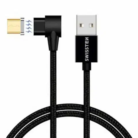 Dáta príslušenstvo Magnetický dátový kábel Swissten Arcade textilný s Micro USB konektorom a podporou rýchlonabíjania, čierny 71527400