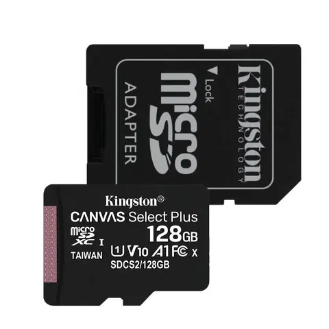 Pamäťové karty Kingston Canvas SeIect Plus Micro SDXC 128GB + SD adaptér, UHS-I A1, Class 10 - rýchlosť 100 MB/s