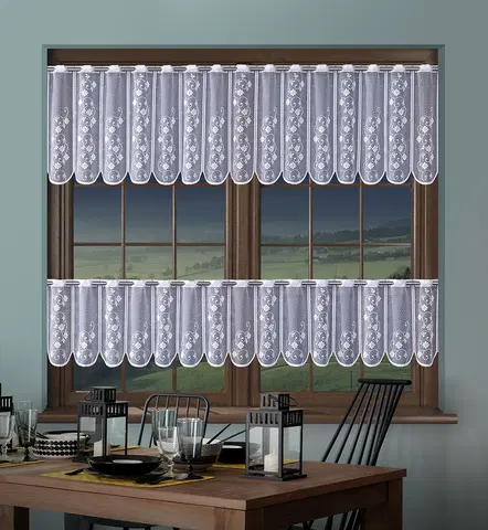 Záclony Hotová záclona, Aida, vitrážka, biela 255 x 35 cm + 255 x 70 cm