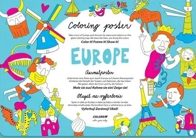 Maľovanky pre dospelých Europe - Plagát na vyfarbenie