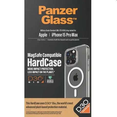 Puzdrá na mobilné telefóny Zadný kryt PanzerGlass HardCase D3O s MagSafe pre Apple iPhone 15 Pro Max, transparentná 1183
