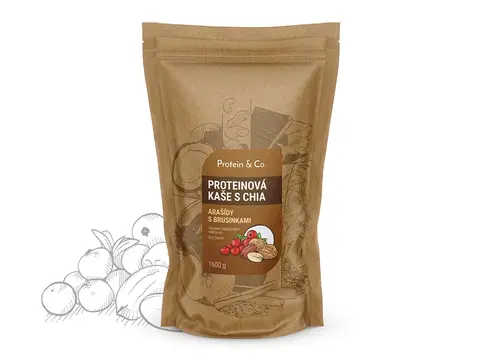 Zdravé potraviny Protein & Co. Proteínové kaše s chia 1 600 g – 8 príchutí PRÍCHUŤ: Arašidy s brusnicami