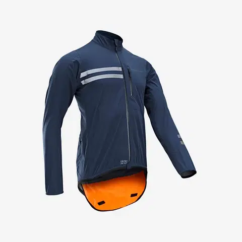 bundy a vesty Pánska cyklistická nepremokavá bunda RC500 dlhý rukáv námornícka modrá