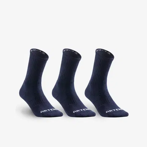 bedminton Tenisové ponožky RS 500 vysoké 3 páry tmavomodré