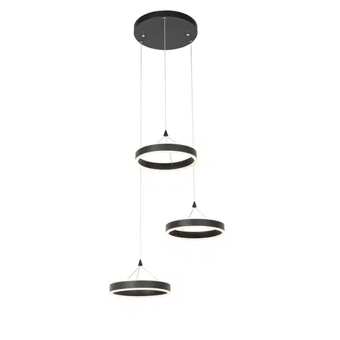 Zavesne lampy Závesné svietidlo čierne okrúhle vrátane LED 3-stupňové stmievateľné 3-svetlo - Lyani