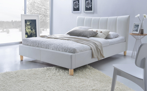 Postele HALMAR Sandy 160 čalúnená manželská posteľ s roštom biela