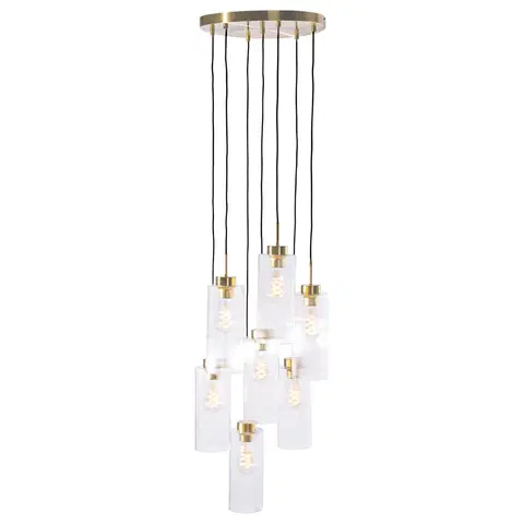 Zavesne lampy Art Deco závesná lampa zlatá so sklenenými 7-svetlíkmi - Laura