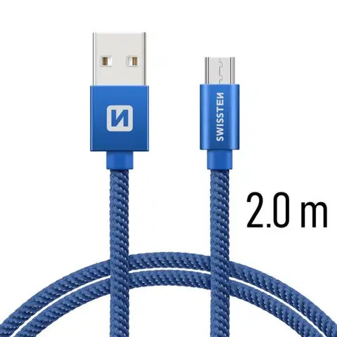 Dáta príslušenstvo Dátový kábel Swissten textilný s Micro-USB konektorom a podporou rýchlonabíjania, modrý 71522308