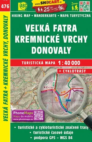 Turistika, skaly Veľká Fatra, Kremnické vrchy, Donovaly 1:40T turistická mapa 476