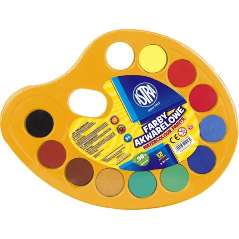 Hračky ASTRA - Vodové farby na paletke priemer 30mm, 12 farieb, 83216903