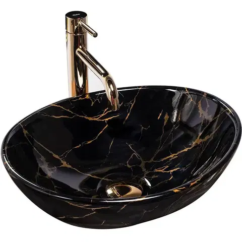 Sanitárna keramika Umývadlo na dosku Sofia Black Marble Shiny