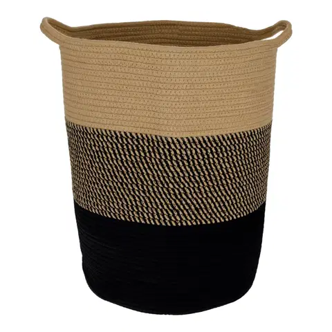 Úložné boxy TEMPO-KONDELA VIDAN, pletený kôš, prírodná/vzor/čierna, 35x45 cm