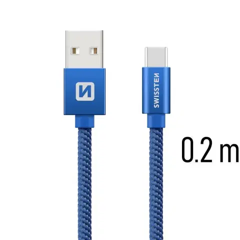 USB káble Dátový kábel Swissten textilný s USB-C konektorom a podporou rýchlonabíjania, modrý 71521108
