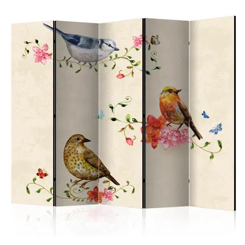 Paravány Paraván Bird Song Dekorhome 225x172 cm (5-dielny)