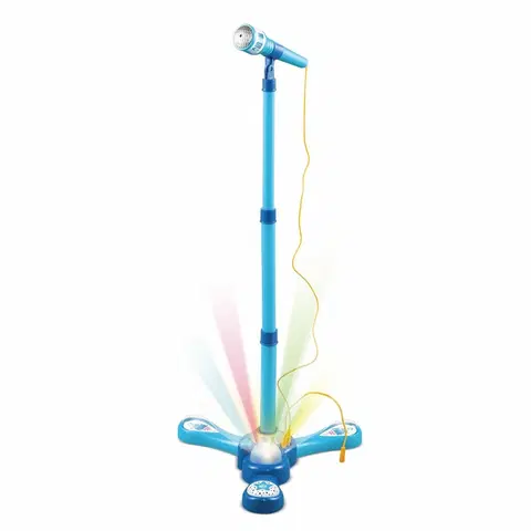 Drevené hračky Teddies Mikrofón karaoke s projektorom, na batérie, modrá