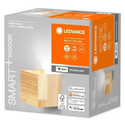 SmartHome nástenné svietidlá LEDVANCE SMART+ LEDVANCE SMART+ WiFi Orbis Wall Wood, 11 x 11 cm