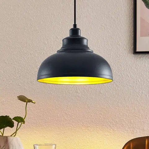 Závesné svietidlá Lindby Lindby Emna závesná lampa, 1-pl, čierno-zlatá