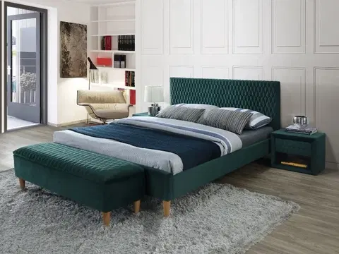 Postele Signal Čalúnená posteľ AZURRO VELVET 180 x 200 cm farba zelená/dub