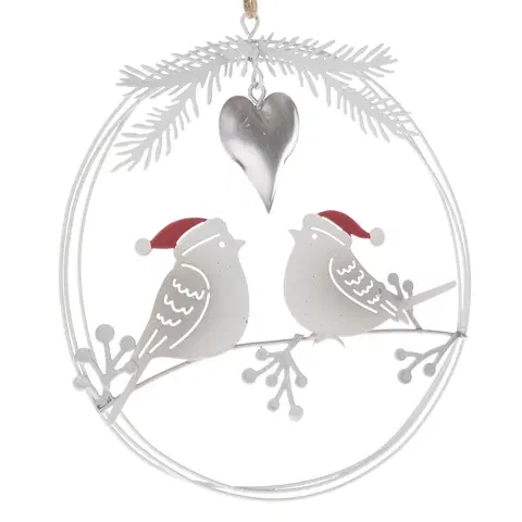 Vianočné dekorácie Vianočná závesná kovová dekorácia Vtáčiky, 14,5 x 16 x 1 cm