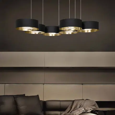 Závesné svietidlá Masiero Závesné svietidlo LED Sound Or6, šesť svetiel, čierne, Up&Down