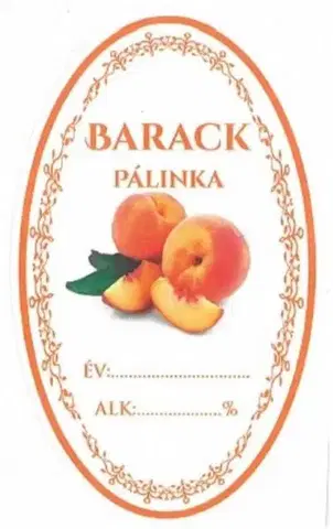 Samolepky na stenu Kinekus Samolepka na fľašu BARACK PÁLINKA/BROSKYŇOVICA domáca ovál 16ks etikiet HU