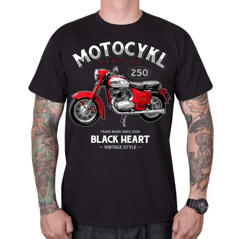 Pánske tričká Tričko BLACK HEART Motocykl Panelka čierna - M