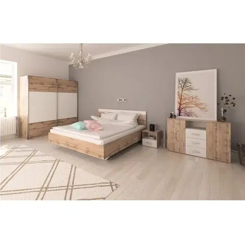 Spálňové zostavy Spálňový komplet (posteľ 160x200 cm), dub wotan/biela, GABRIELA NEW