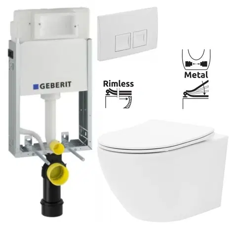 Záchody GEBERIT KOMBIFIXBasic vr. bieleho  tlačidla DELTA 50 + WC REA Carlo Flat Mini Rimlesss + SEDADLO 110.100.00.1 50BI CF1