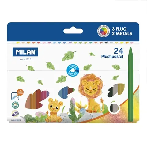 Hračky MILAN - Pastelky okrúhle plastické 19 ks + 3 ks FLUO + 2 ks metalické