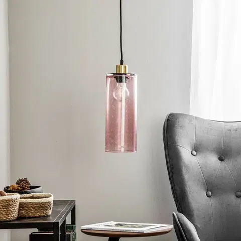 Závesné svietidlá Solbika Lighting Závesná lampa Sóda sklenený valec, ružová Ø 12 cm
