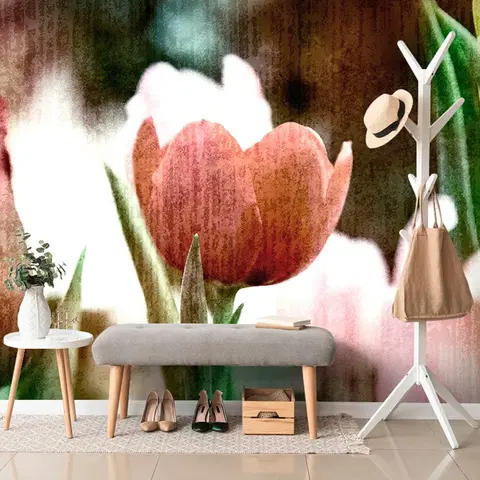 Samolepiace tapety Samolepiaca tapeta lúka tulipánov v retro štýle