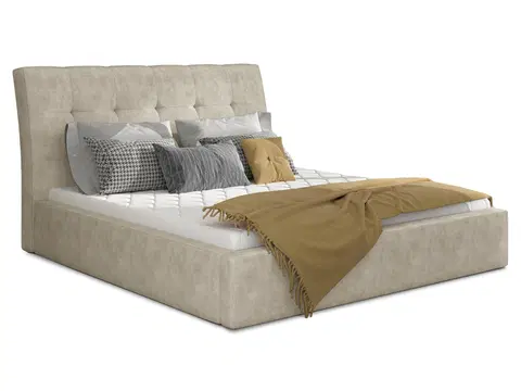 Postele NABBI Ikaria 160 čalúnená manželská posteľ s roštom béžová