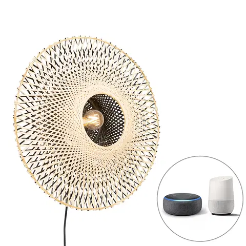 Nastenne lampy Inteligentné nástenné bambusové svietidlo 50 cm so zástrčkou vrátane WiFi A60 - Rina