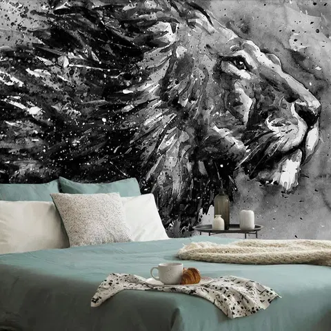 Samolepiace tapety Samolepiaca tapeta kráľ zvierat v čiernobielom akvareli