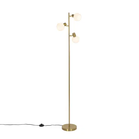 Stojace lampy Stojacia lampa zlatá s opálovým sklom 3-svetlá nastaviteľná - Anouk