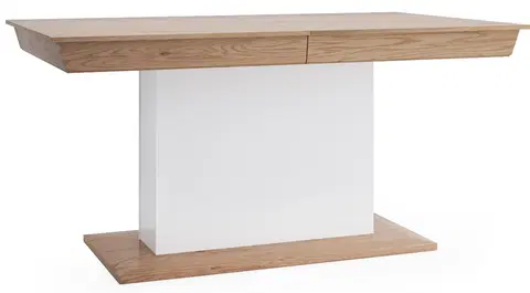 Jedálenské stoly TARANKO Aspen AS-S1 rozkladací jedálenský stôl biely vysoký lesk / dub (Grande 01)
