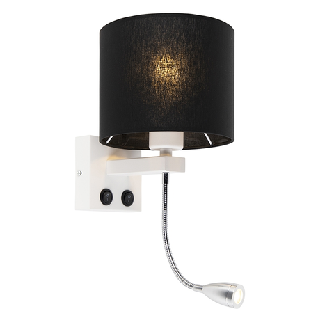 Nastenne lampy Moderné nástenné svietidlo biele s čiernym tienidlom - Brescia