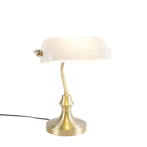 Stolove lampy Klasická notárska lampa zlatá s opálovým sklom - Banker