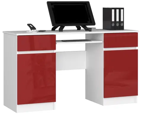 Písacie stoly Moderný písací stôl ANNA135, biely / červený lesk