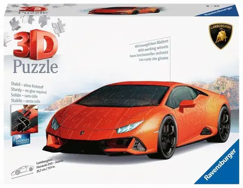 Hračky puzzle RAVENSBURGER - Lamborghini Huracán Evo oranžové 108 dielikov