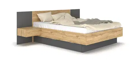 Manželské postele STREET manželská posteľ s nočnými stolíkmi, dub -minerva sivá