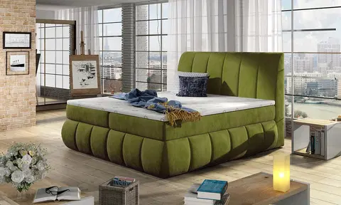 Postele NABBI Vareso 140 čalúnená manželská posteľ s úložným priestorom zelená