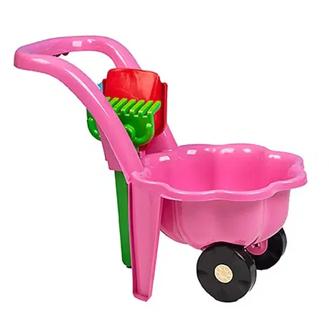 Hračky na záhradu BAYO - Detský záhradný fúrik s lopatkou a hrabličkami Sedmokráska ružový