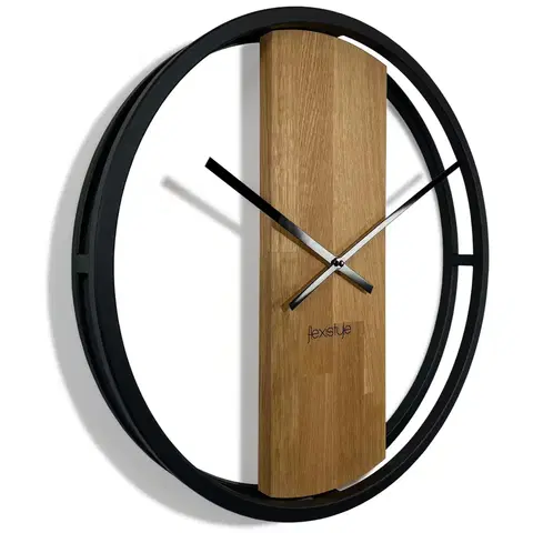Hodiny Dubové hodiny Loft Round kovové 50cm, z231 