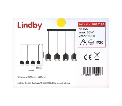 Svietidlá Lindby Lindby - Luster na lanku TALLINN 4xE27/60W/230V 